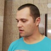 Strapon femdoms pegging guy in toilet